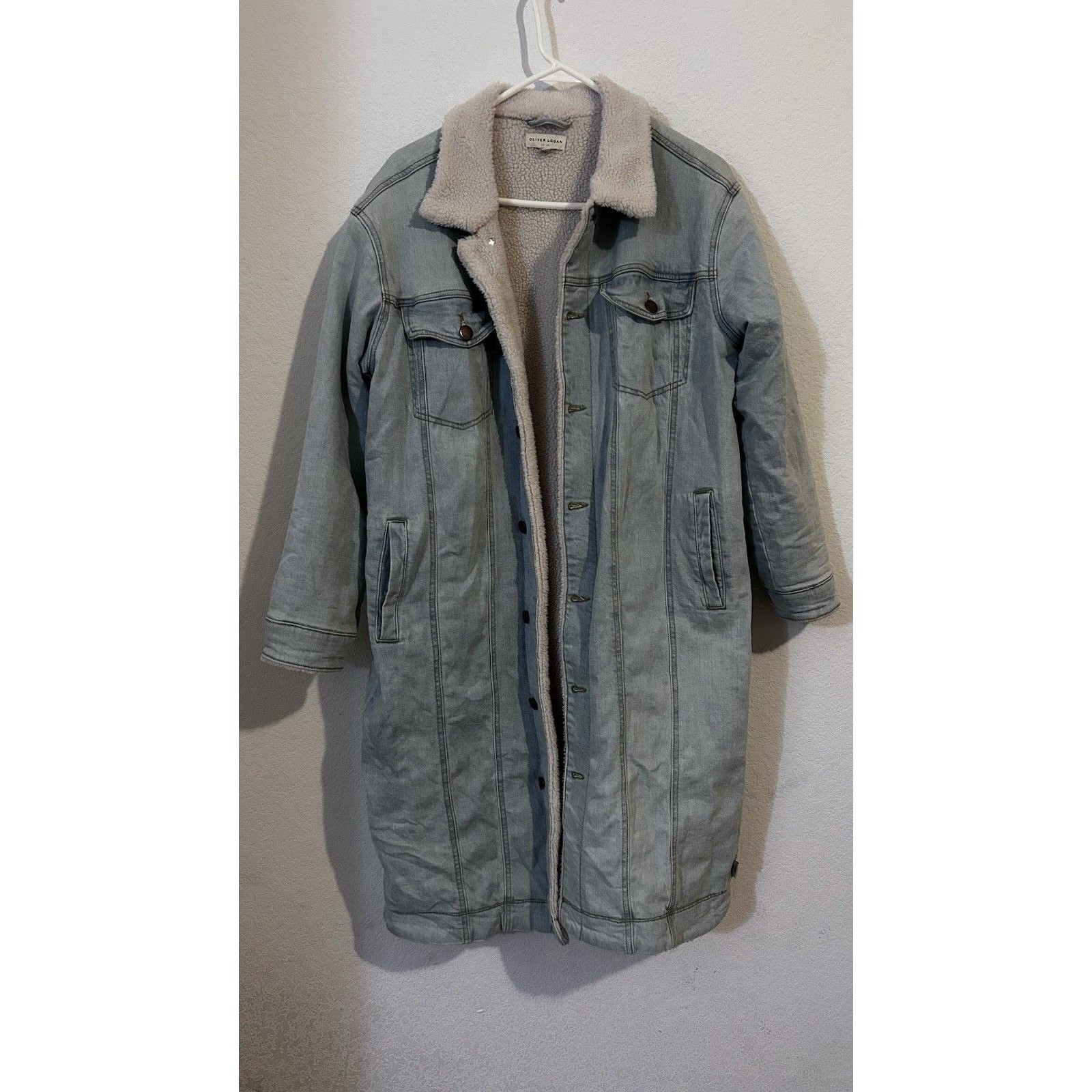 Oliver Logan Sherpa Coat Womens M Denim 40â Long Fleece Lined 22â Pit